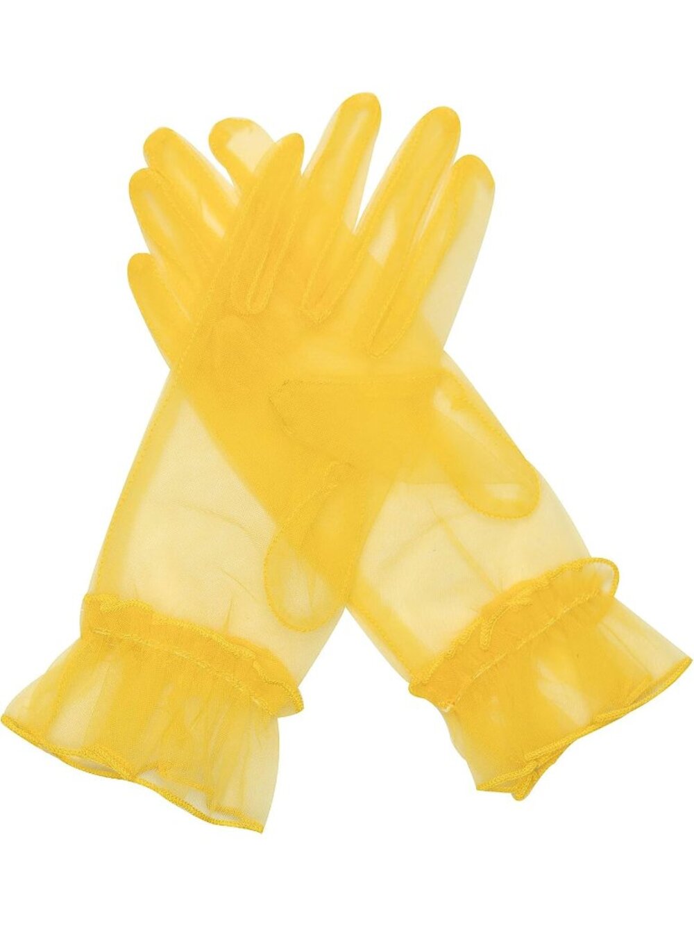 Women's Yellow Ruffled Short Sheer Wrist Length Halloween Tulle Mesh Gloves
